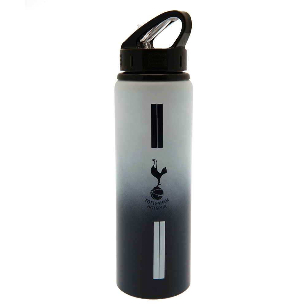 Tottenham Hotspur FC 750ml aluminium drinks bottle with a vibrant stripe design and the Spurs crest in navy