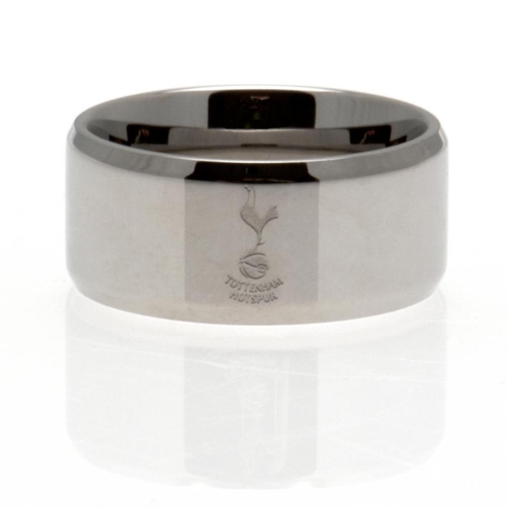Tottenham Hotspur FC stainless steel band ring with chrome finish and engraved Spurs club crest
