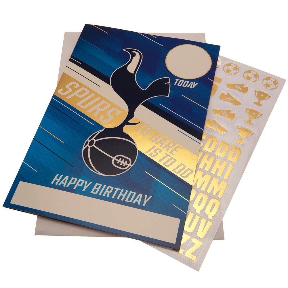 Tottenham Hotspur FC colourful gloss birthday card with gold stickers and a space for name and age