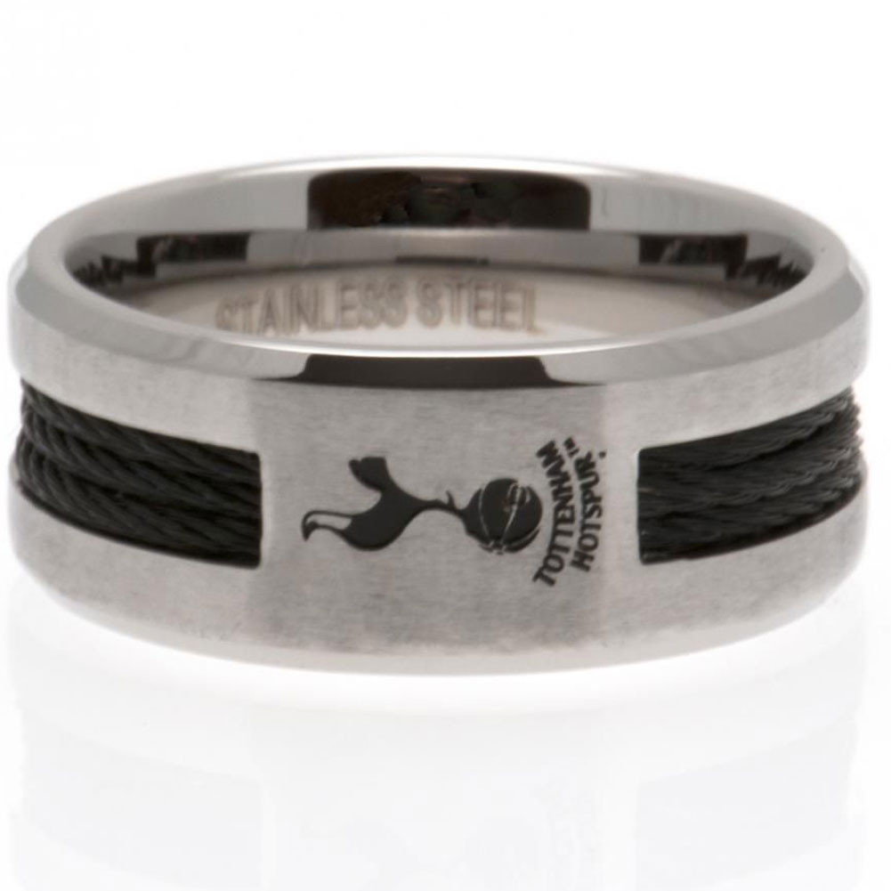 Tottenham Hotspur FC stainless steel ring with a black rope insert, satin finish and engraved Spurs crest