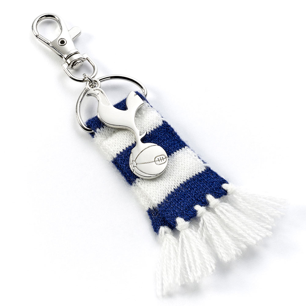 Tottenham Hotspur blue and white bar scarf bag charm with silver Tottenham charm and lobster claw clasp