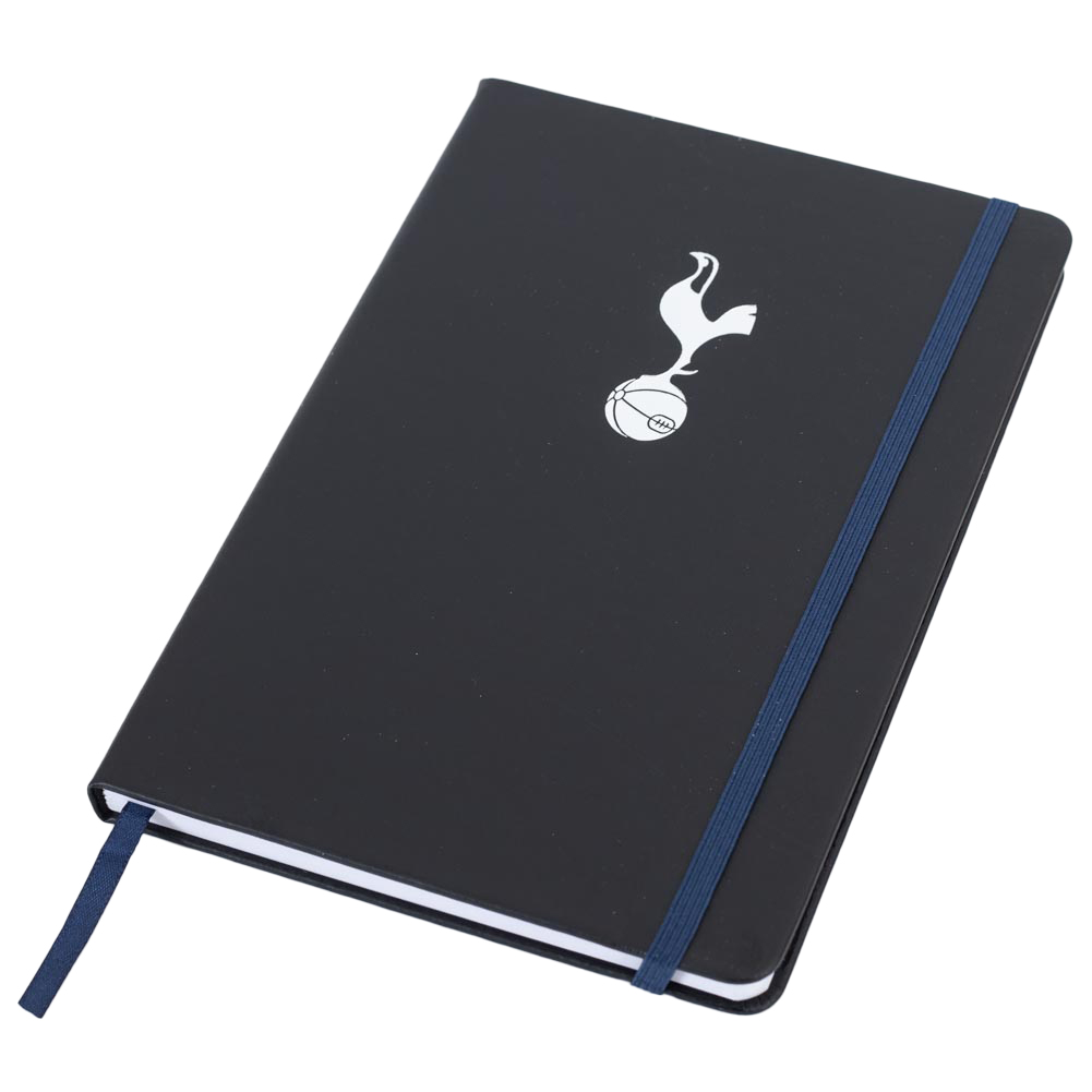 Tottenham Hotspur FC hardback notebook with black faux leather and a silver embossed Tottenham crest