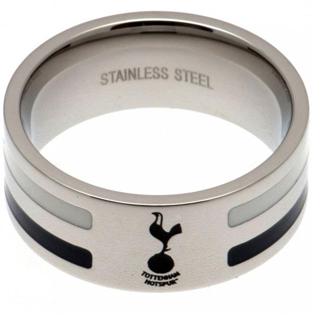 Tottenham Hotspur FC stainless steel ring with navy and white colour inserts and engraved Spurs crest