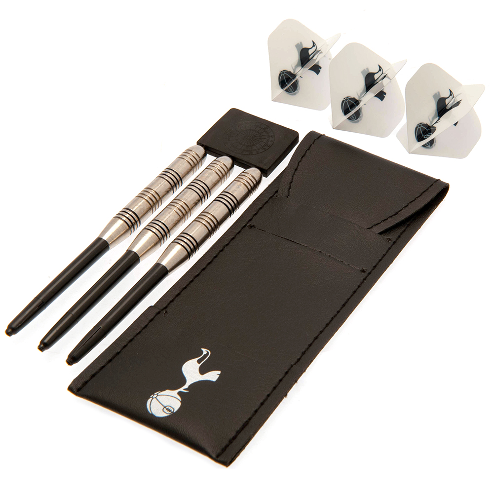 Tottenham Hotspur FC essential darts set with blue-detailed barrels, white Spurs flights and a crest case