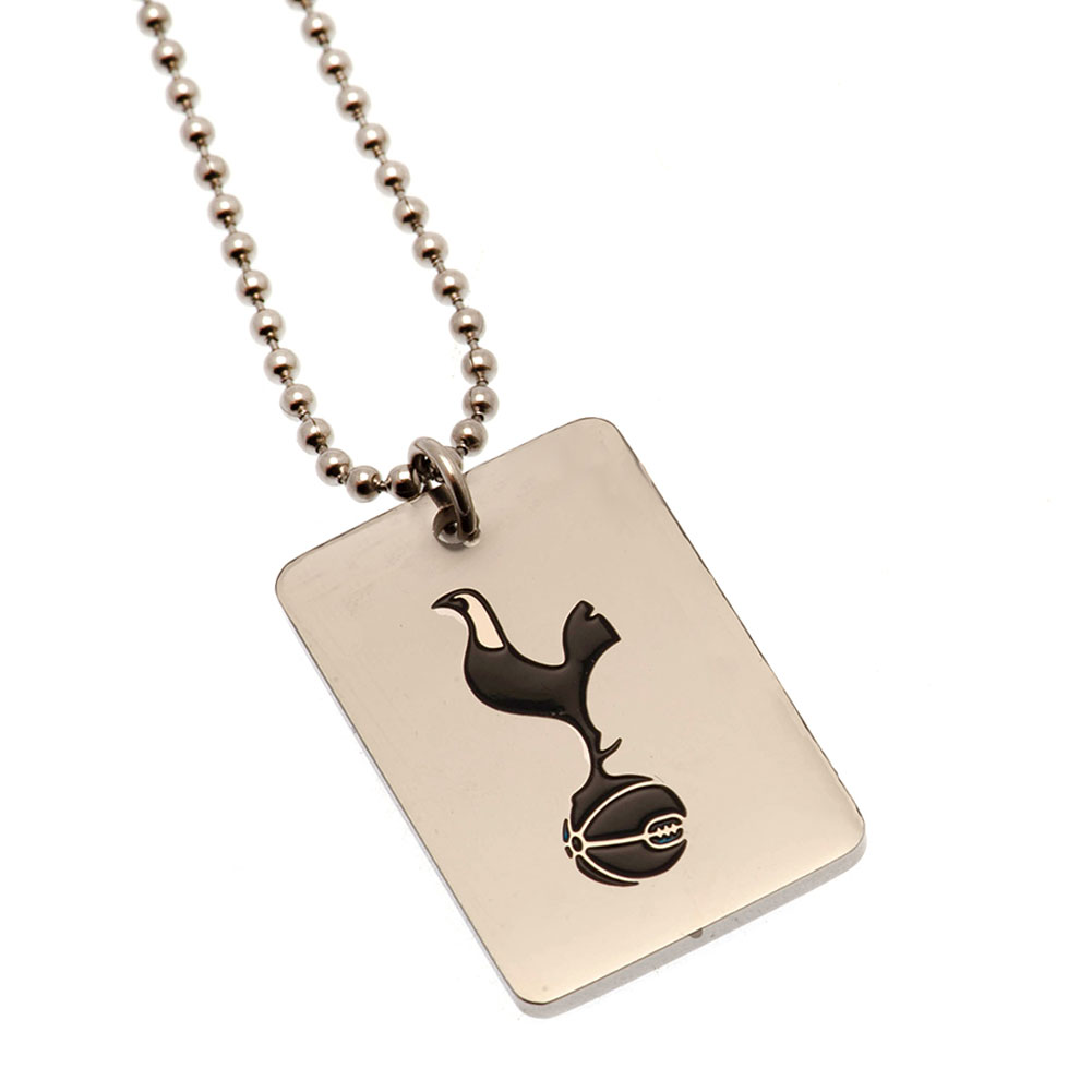 Tottenham Hotspur FC stainless steel dog tag with a colour inlay Spurs crest on a chrome finish and ball chain