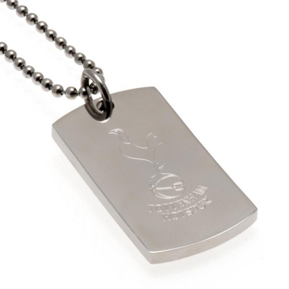 Tottenham Hotspur FC chrome finish stainless steel dog tag engraved with the Spurs crest on a ball chain