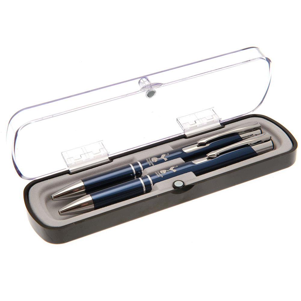 Tottenham Hotspur FC navy pen and pencil gift set in a clear Perspex display case