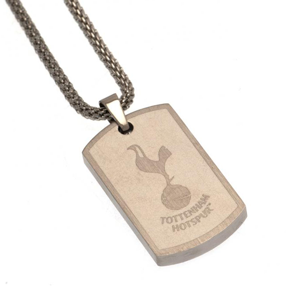 Tottenham Hotspur FC small brushed satin stainless steel dog tag engraved with the Spurs crest on a chain