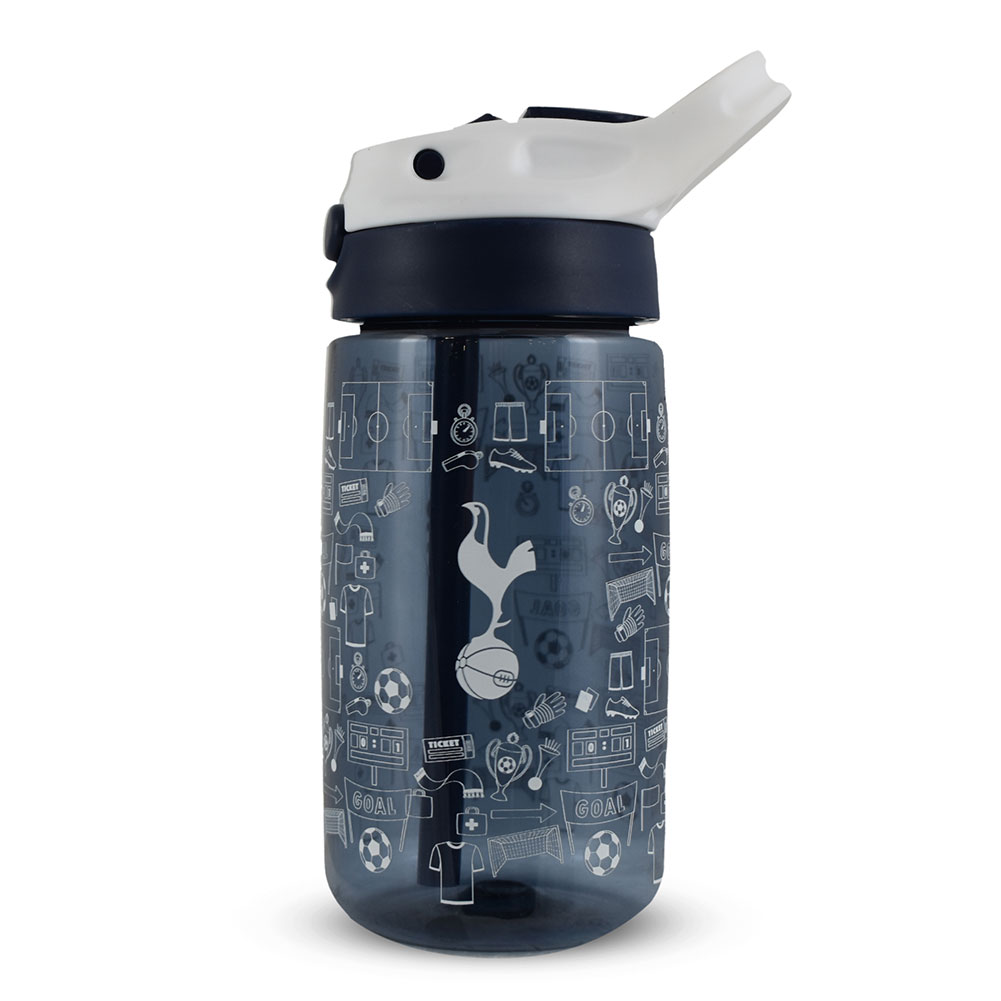 Navy Tottenham Hotspur FC kids water bottle with a white Tottenham crest and fun icon design