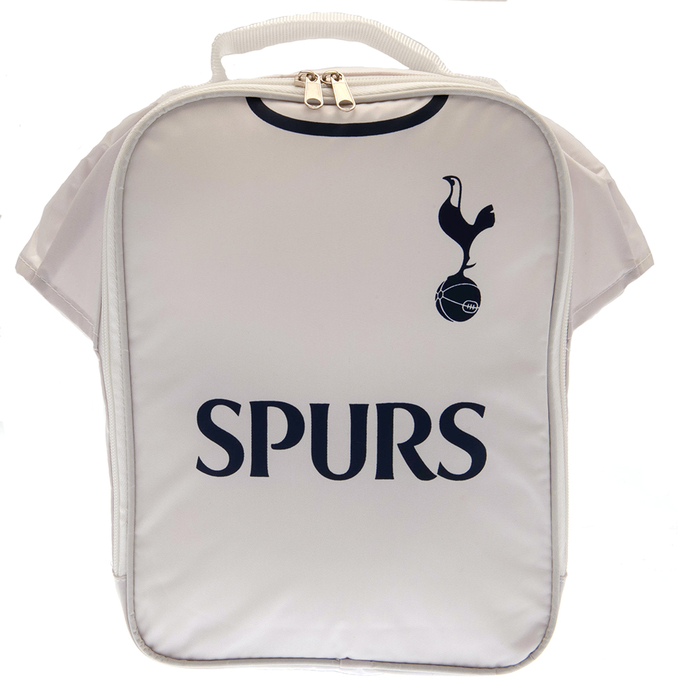 Tottenham Hotspur home shirt design lunch bag with the Tottenham club crest, name tag and carry handle