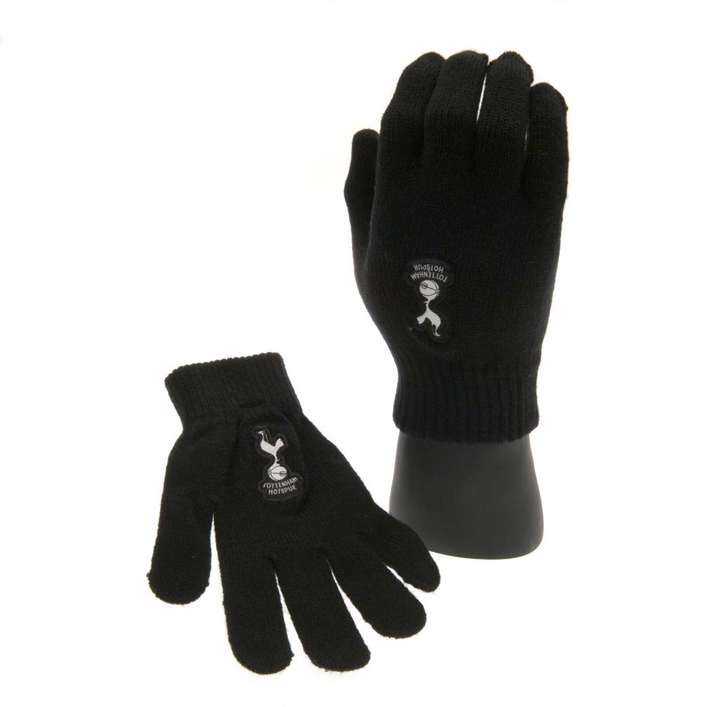 Pair of Tottenham Hotspur FC children's black knitted gloves with a white Spurs crest
