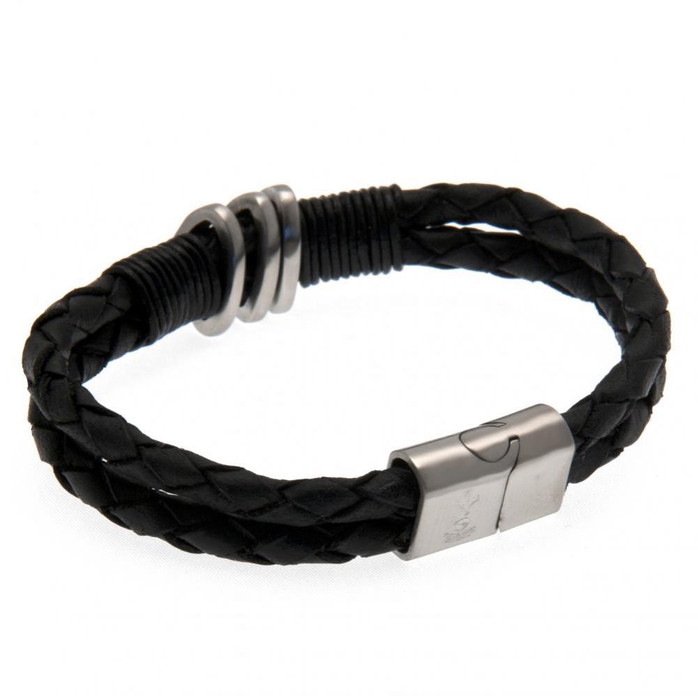 Tottenham Hotspur FC black twin rope leather bracelet with a stainless steel magnetic clasp and crest