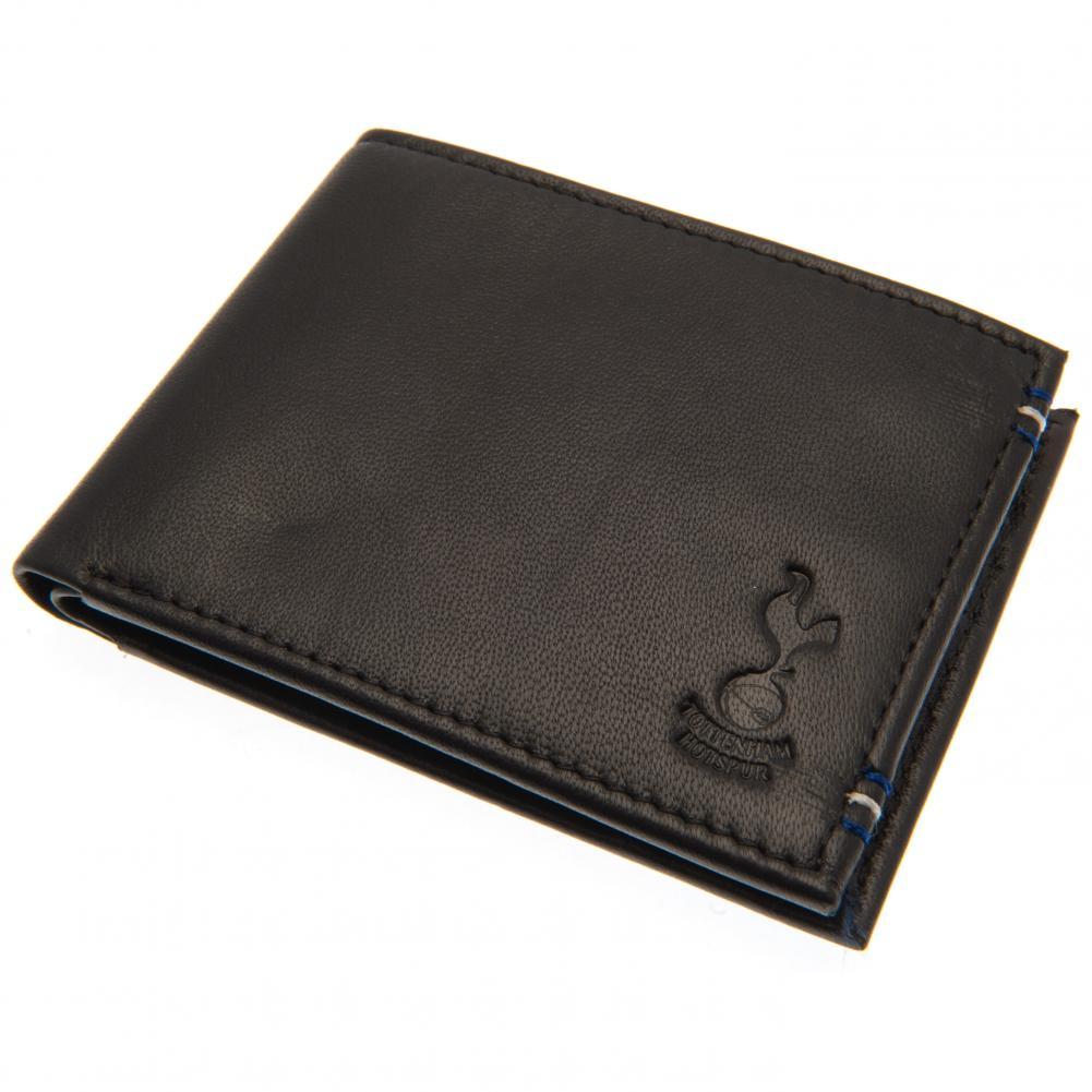 Tottenham Hotspur FC leather wallet with navy blue and white stitching and an embossed club crest