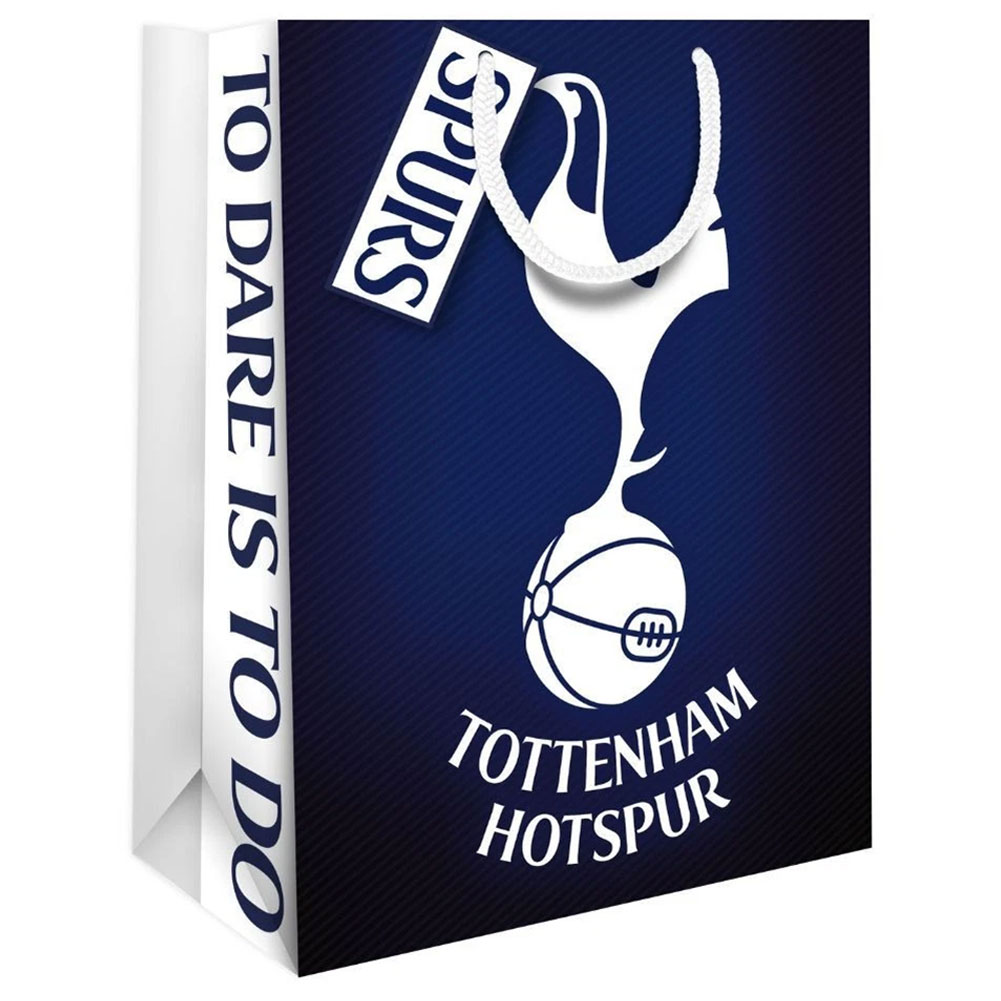 Tottenham Hotspur FC medium colour card gift bag with a white Tottenham crest and woven string handles