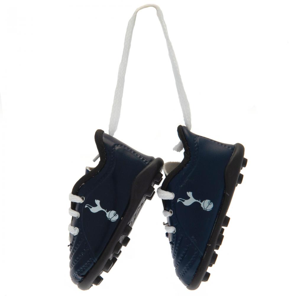 Pair of navy Tottenham Hotspur mini football boots with laces and a printed Spurs crest on each side