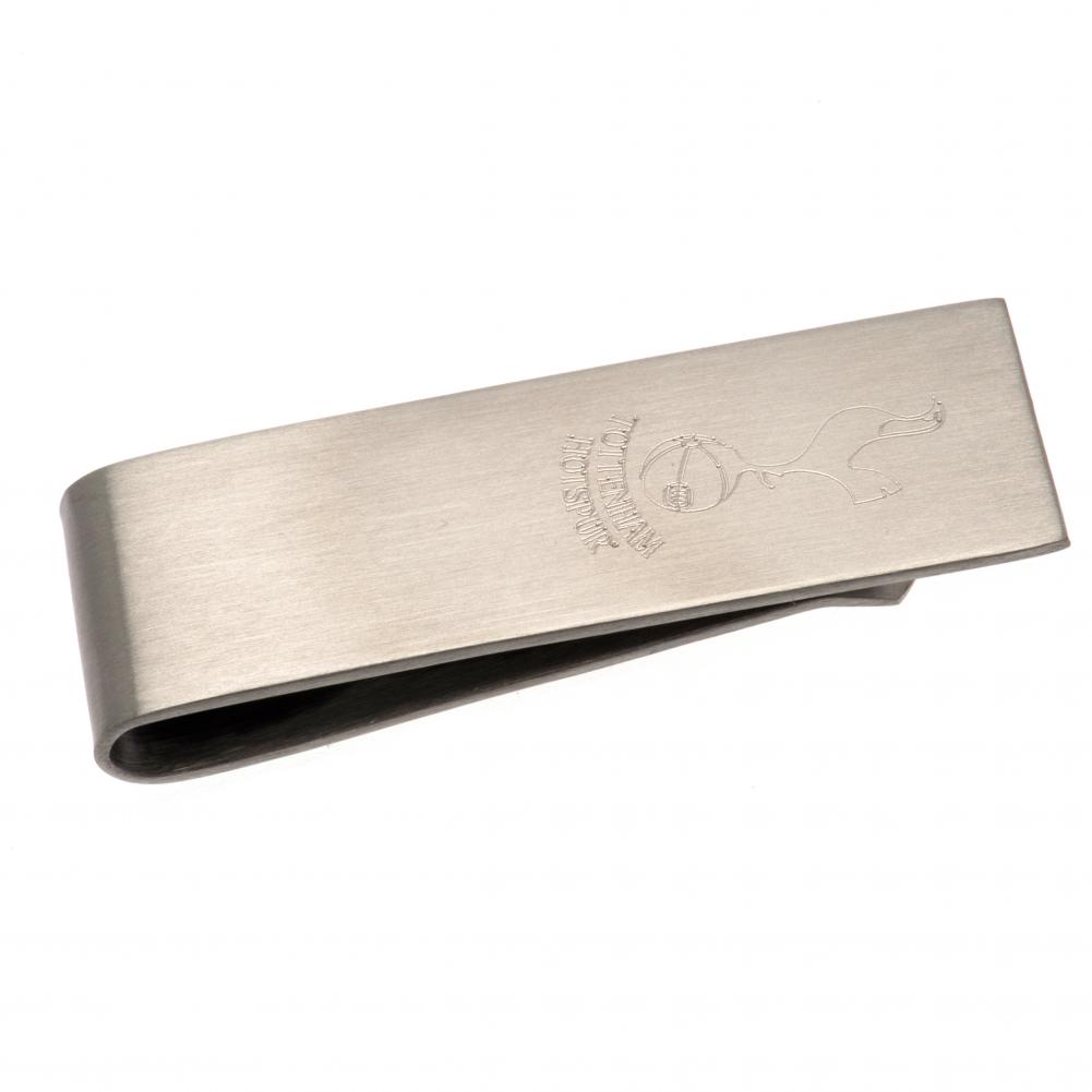 Tottenham Hotspur FC stainless steel money clip with a brushed satin finish and an engraved Spurs crest