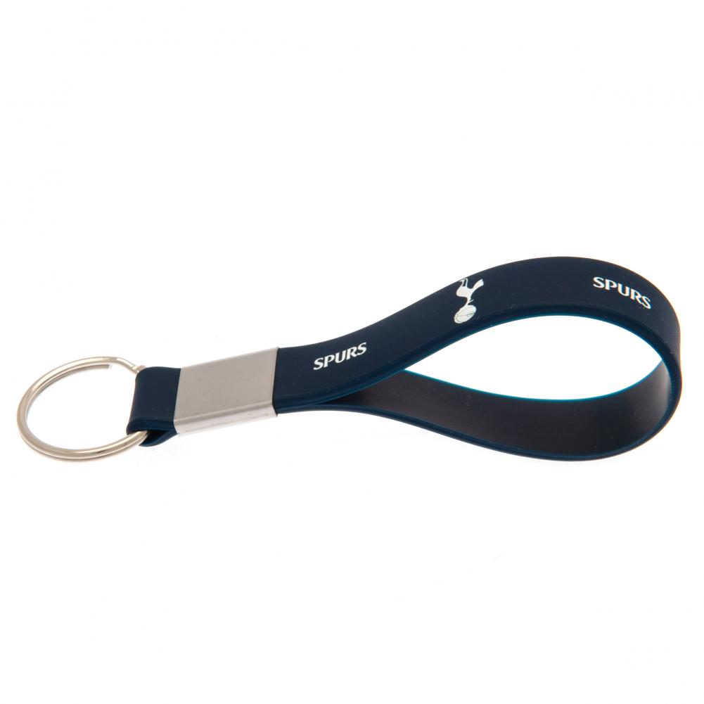 Tottenham Hotspur FC navy silicone strap keyring with crest and spurs text and a metal band
