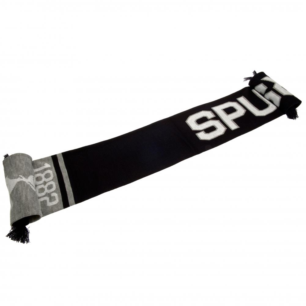 Tottenham Hotspur FC navy blue and grey Nero jacquard knit scarf with Spurs text, large crest and 1882