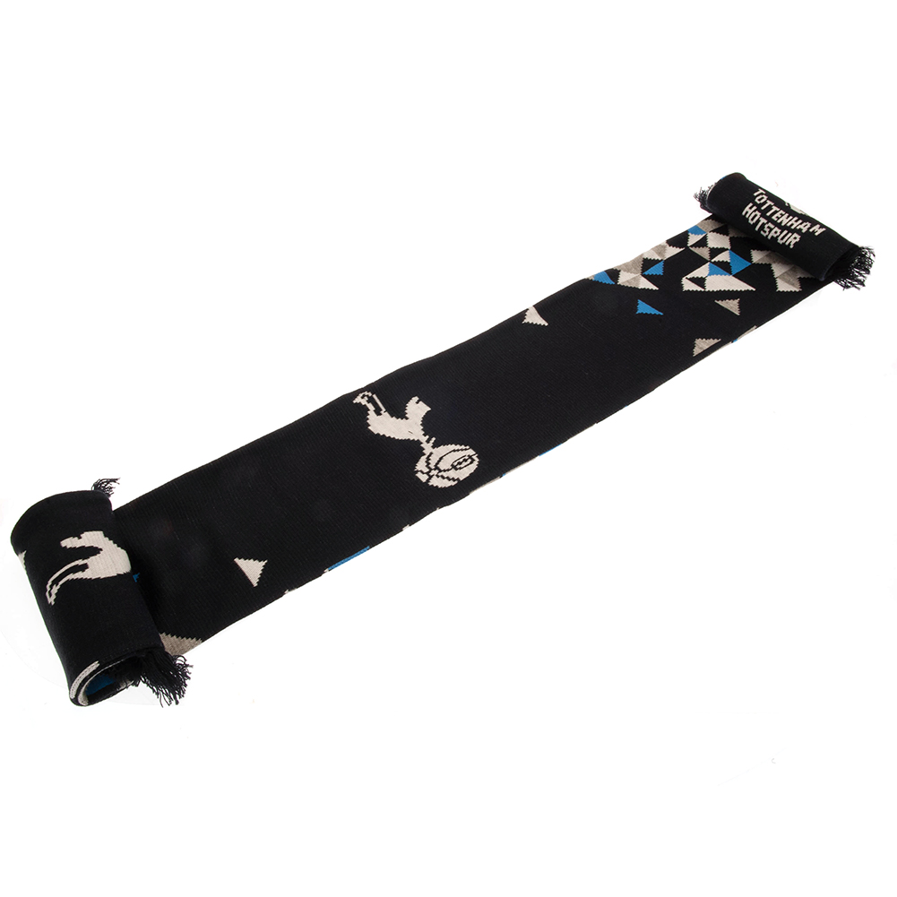 Tottenham Hotspur FC navy, grey, white and light blue particle design knit scarf with navy fringe and crest