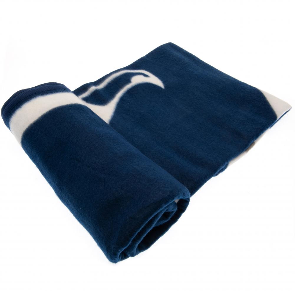 Tottenham Hotspur FC navy blue pulse design fleece blanket with a large white Spurs crest
