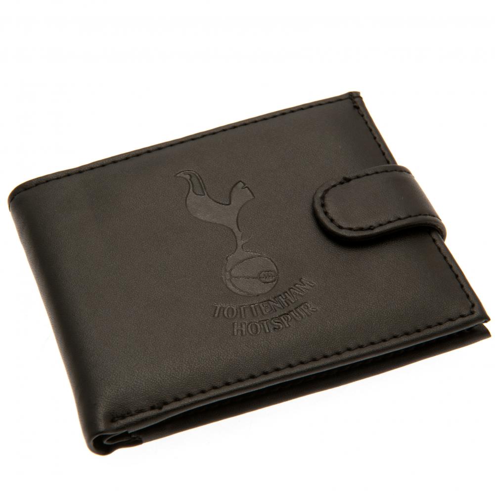 Black Tottenham Hotspur FC leather wallet with a large debossed club crest and stud fastener