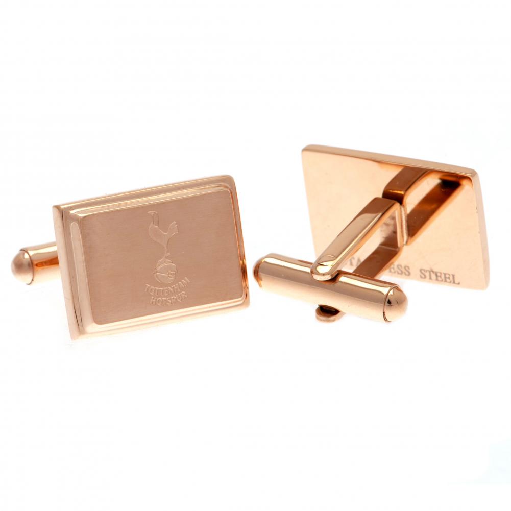 Pair of Tottenham Hotspur FC rose gold plated rectangular cufflinks engraved with the Spurs crest