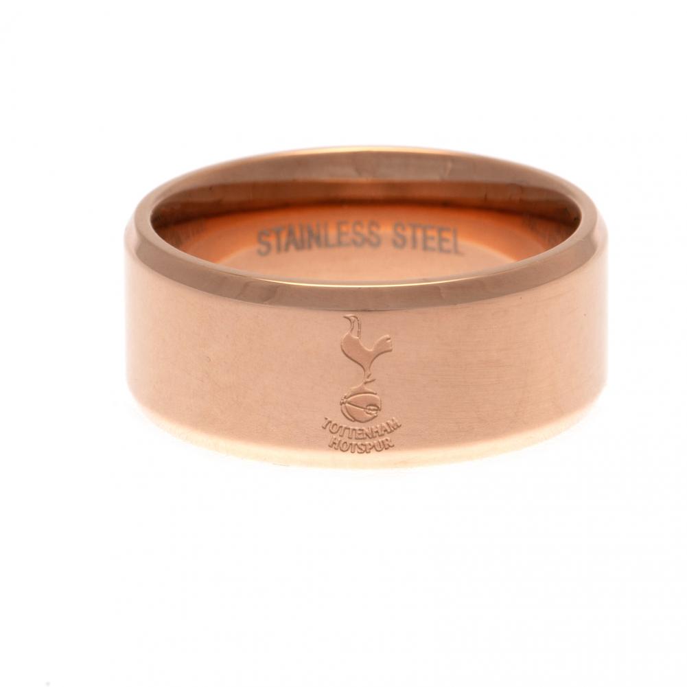 Tottenham Hotspur FC rose gold plated band ring with a bevelled edge and an engraved Spurs crest