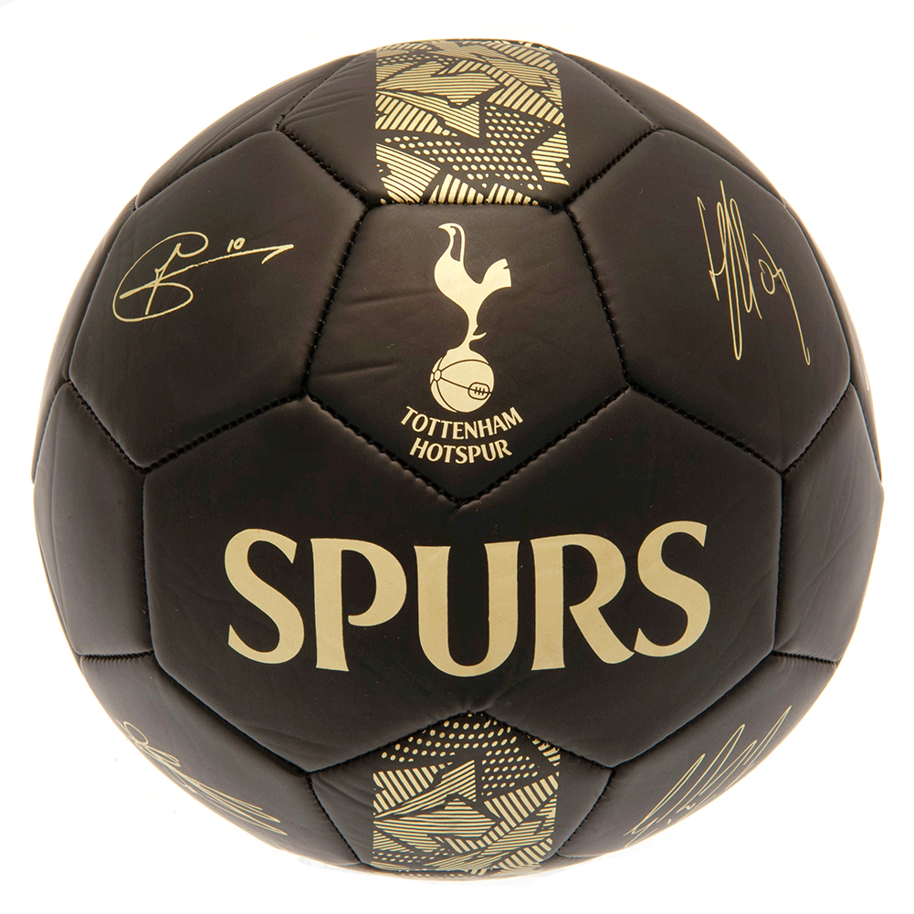 Tottenham Hotspur FC matte black football with a gold printed Spurs crest and player signature prints