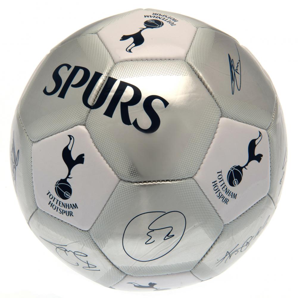 Tottenham Hotspur FC silver and white metallic football with the Spurs crest and player signature prints