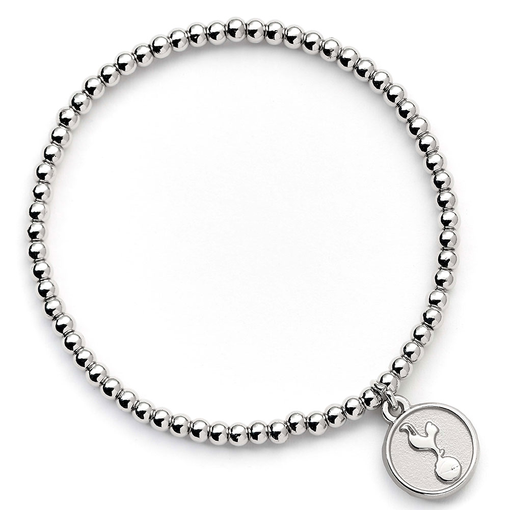 Tottenham Hotspur FC elasticated silver finish ball bead bracelet with a Spurs charm