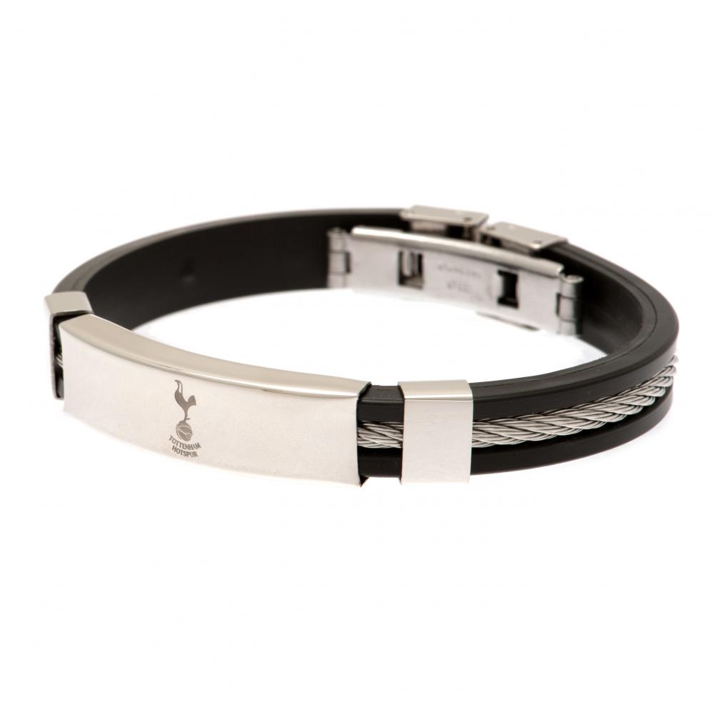 Tottenham Hotspur FC black silicone bracelet with a silver colour rope insert and a steel crest plate
