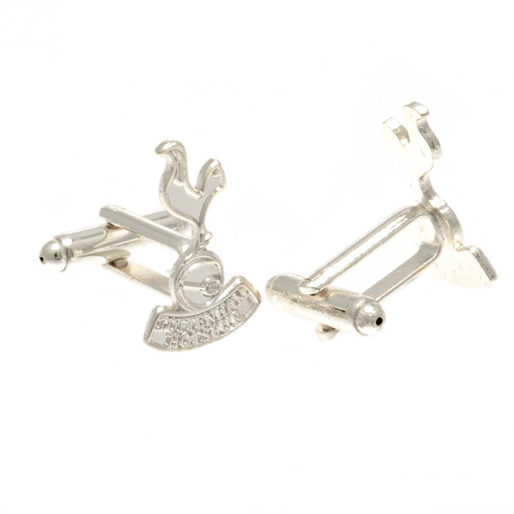 Pair of Tottenham Hotspur FC silver plated chrome crest shaped cufflinks with a formed Spurs crest