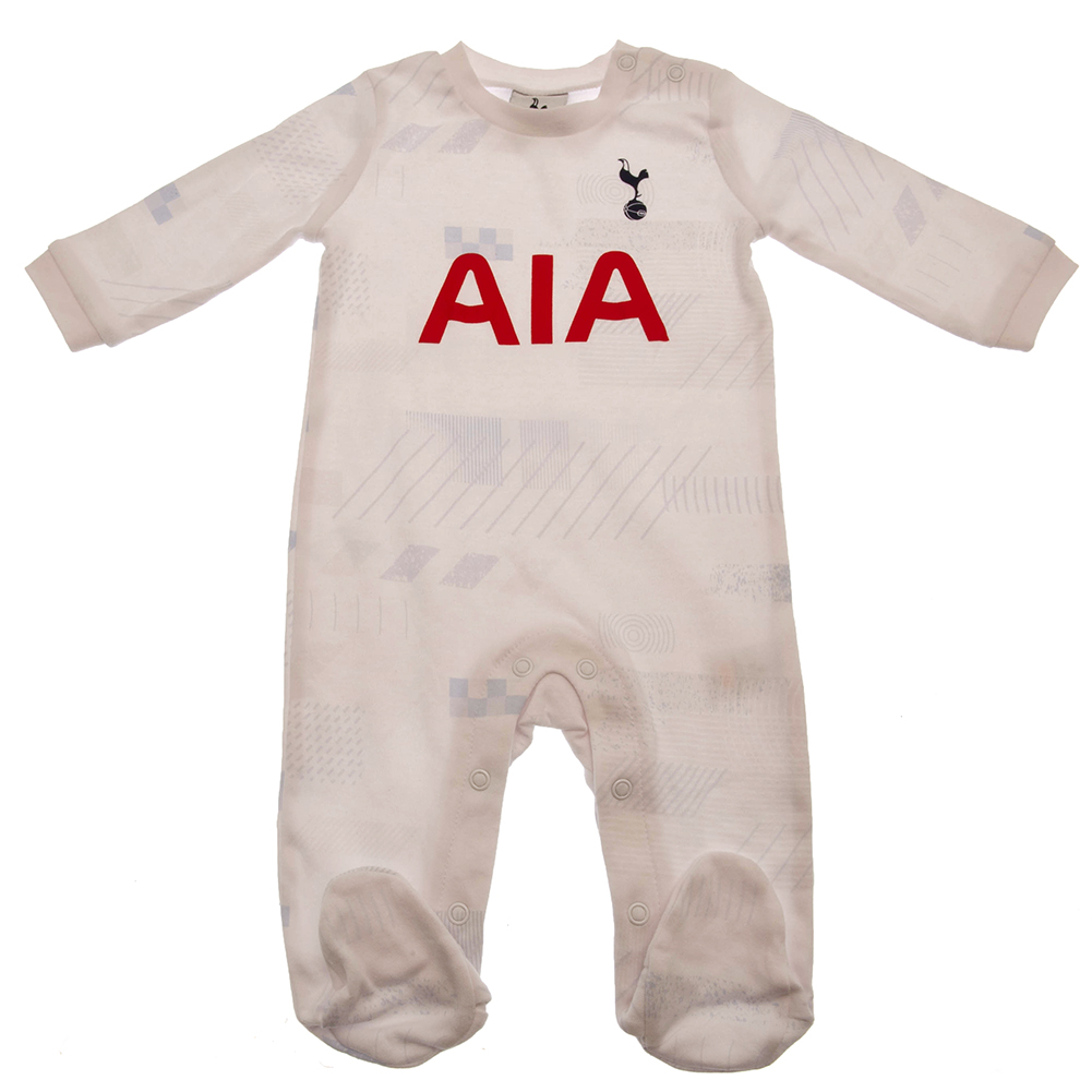 Tottenham Hotspur FC long sleeved baby sleepsuit with a geometric pattern and printed club crest, 3-6 months