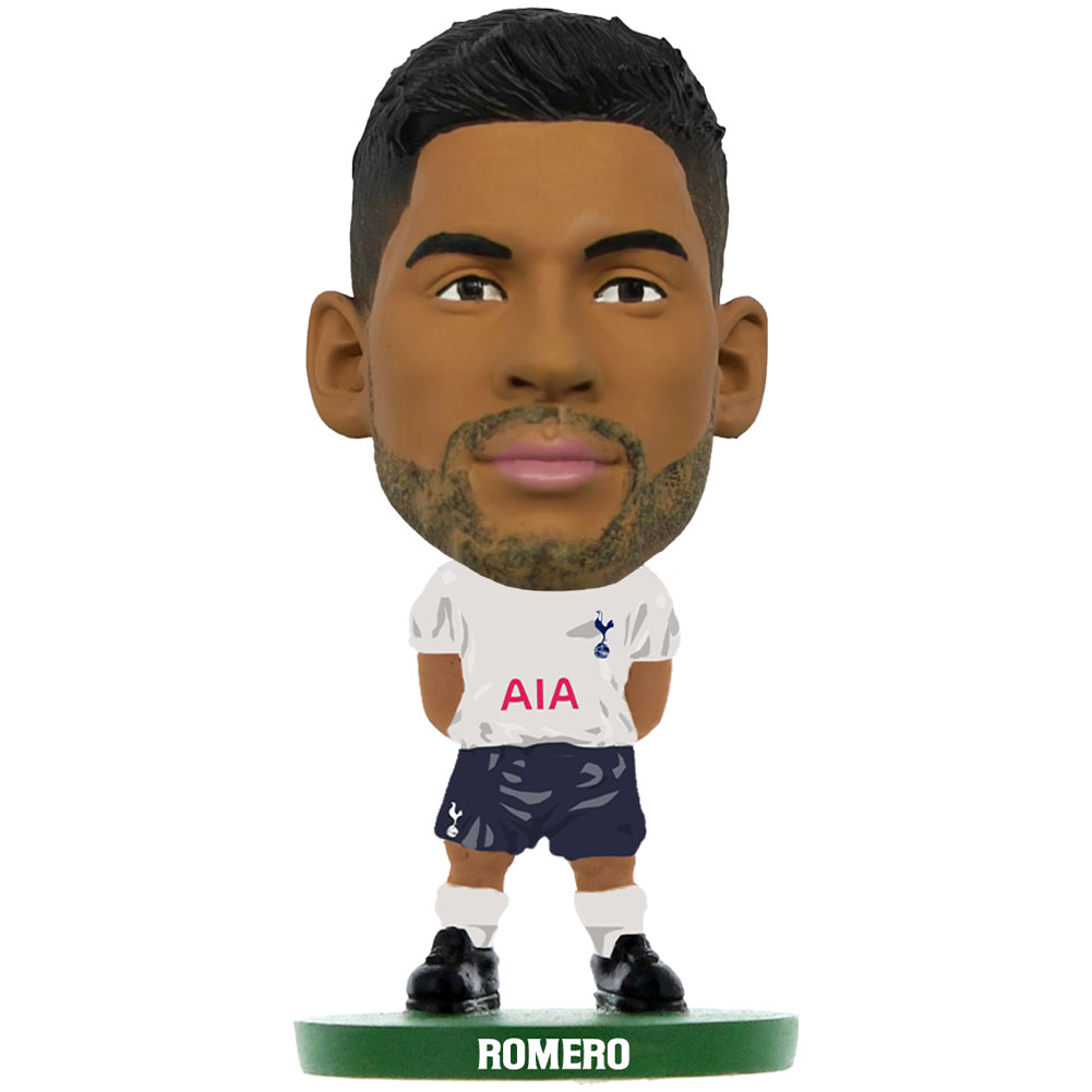 Tottenham Hotspur SoccerStarz Cristian Romero figure in the Spurs home kit on a green base