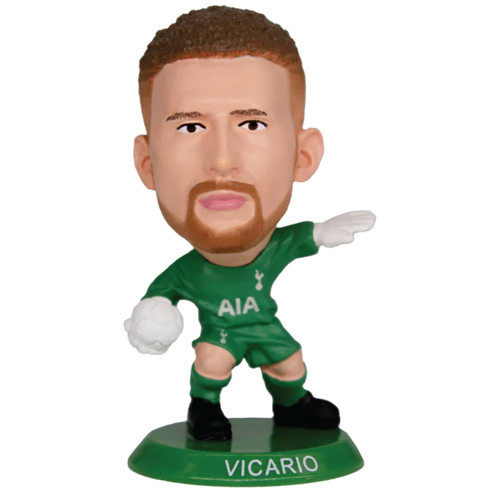 Tottenham Hotspur SoccerStarz Guglielmo Vicario figure in the classic Spurs home kit on a green base