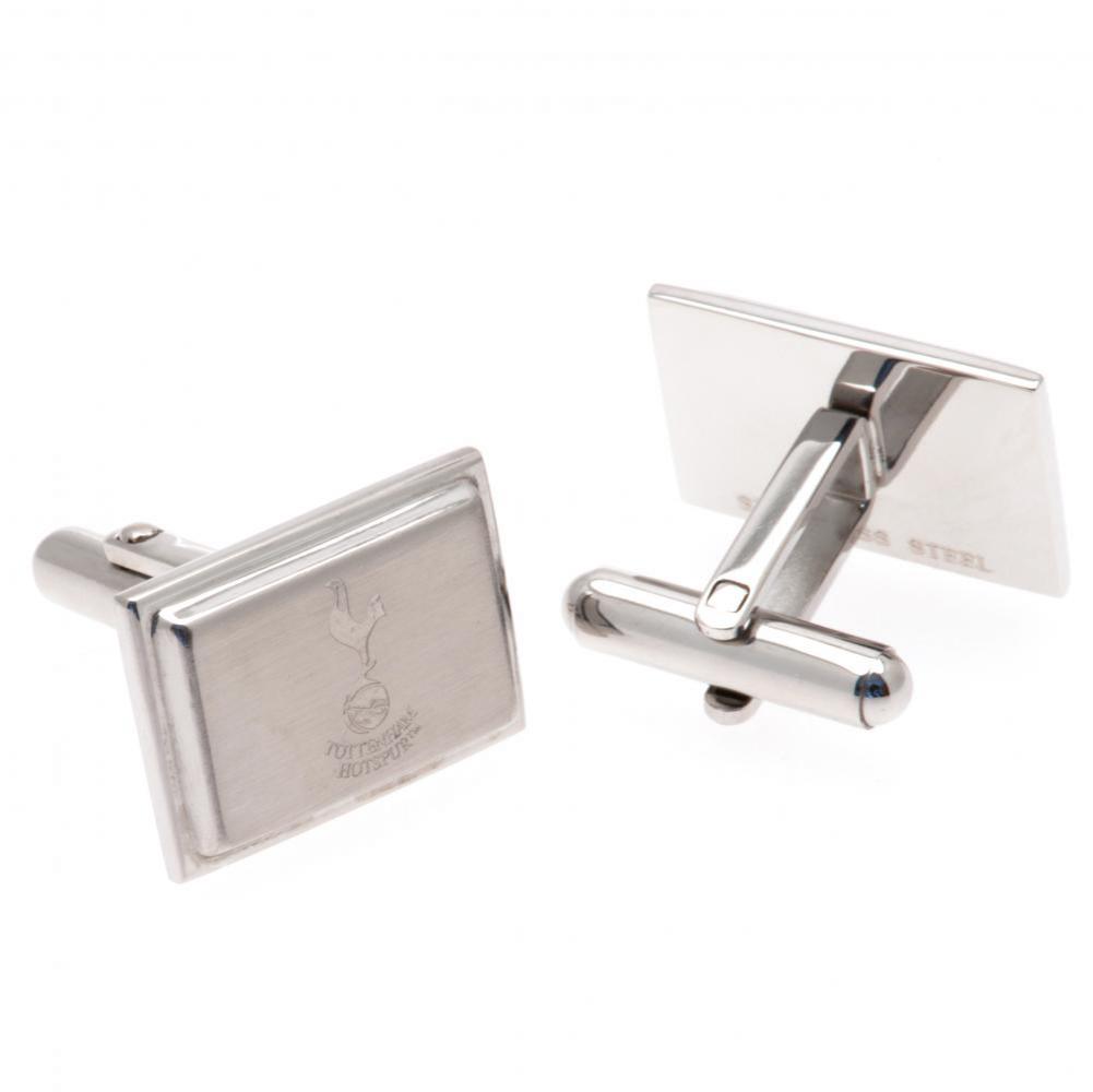 Pair of Tottenham Hotspur FC stainless steel brushed satin rectangular cufflinks engraved with the Spurs crest