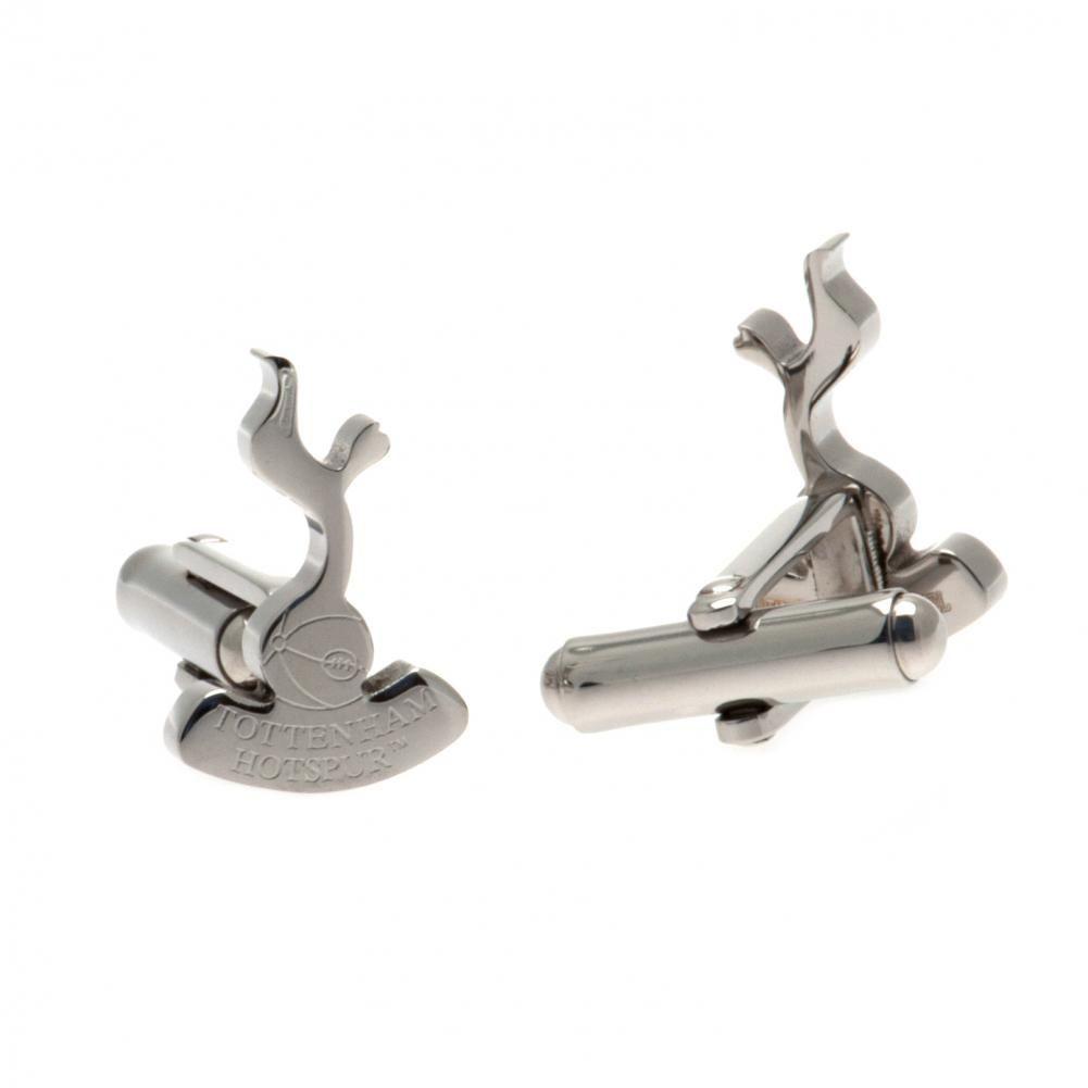 Pair of Tottenham Hotspur FC stainless steel chrome crest shaped cufflinks with a formed Spurs crest