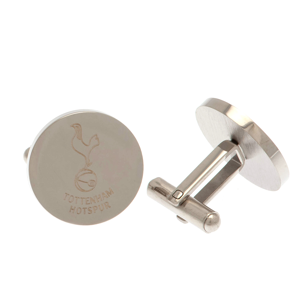 Tottenham Hotspur FC round stainless steel cufflinks with an engraved crest in a chrome finish
