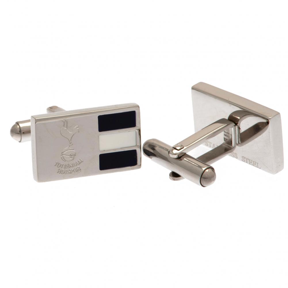 Tottenham Hotspur FC rectangular stainless steel cufflinks engraved with the Spurs crest and kit colours