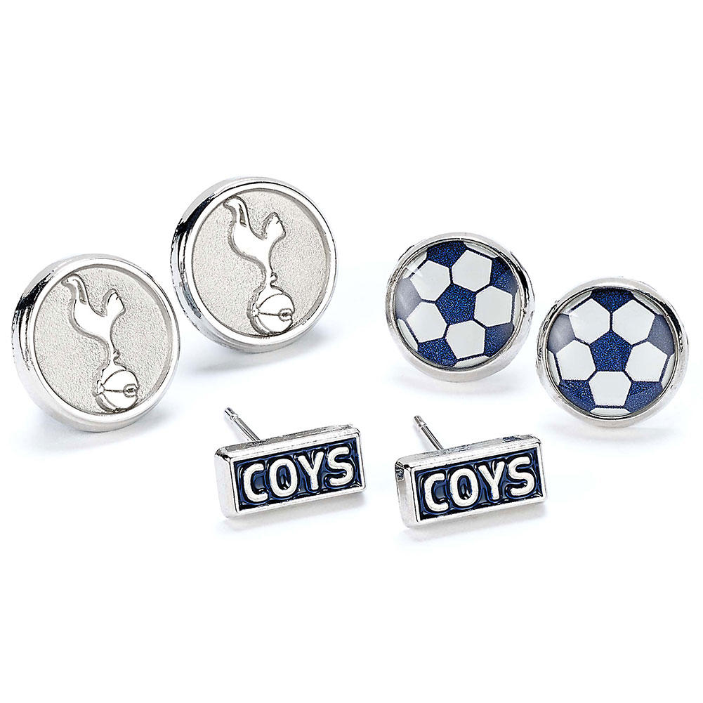Tottenham Hotspur FC set of three silver finish stud earrings in a display packet