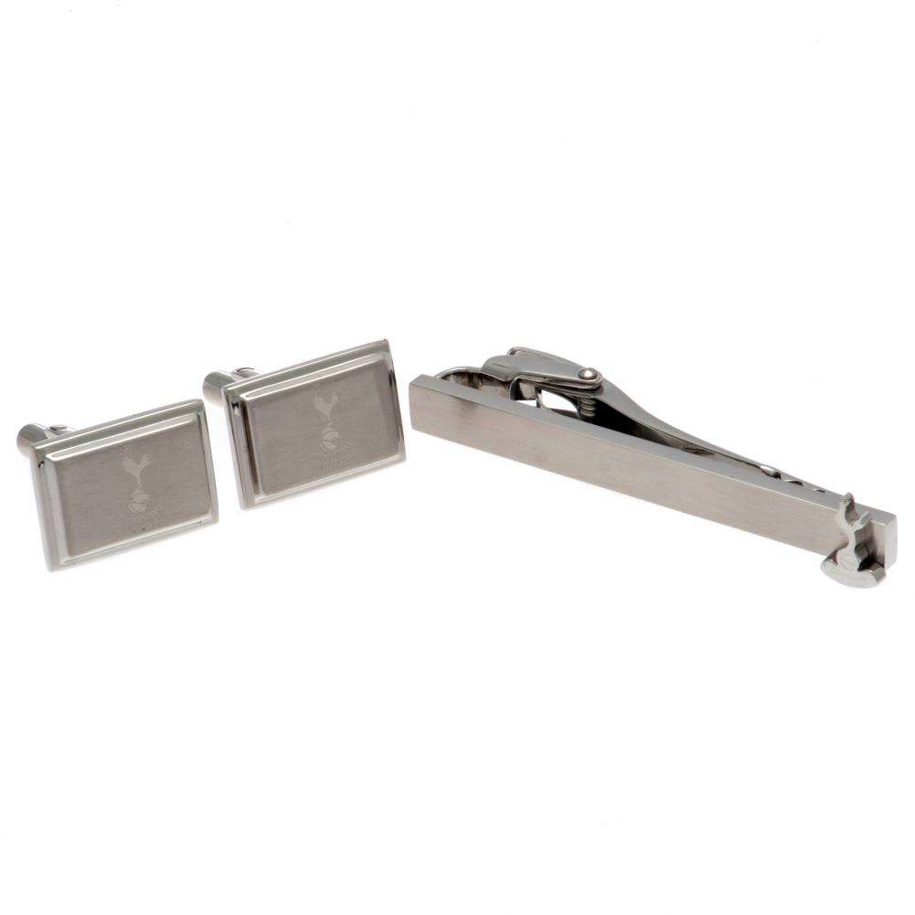 Tottenham Hotspur FC stainless steel tie slide and satin finish cufflinks set with the Spurs crest
