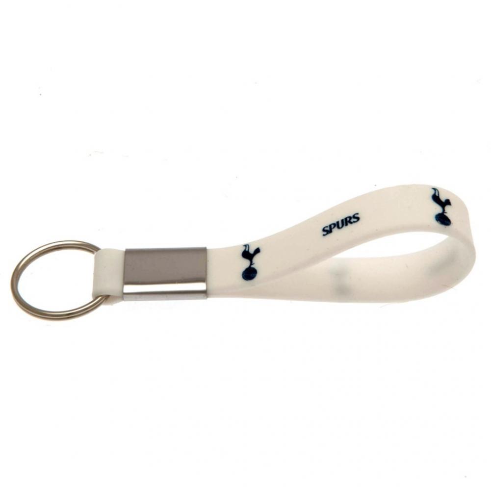 Tottenham Hotspur FC white silicone strap keyring with a crest and spurs text and a metal band