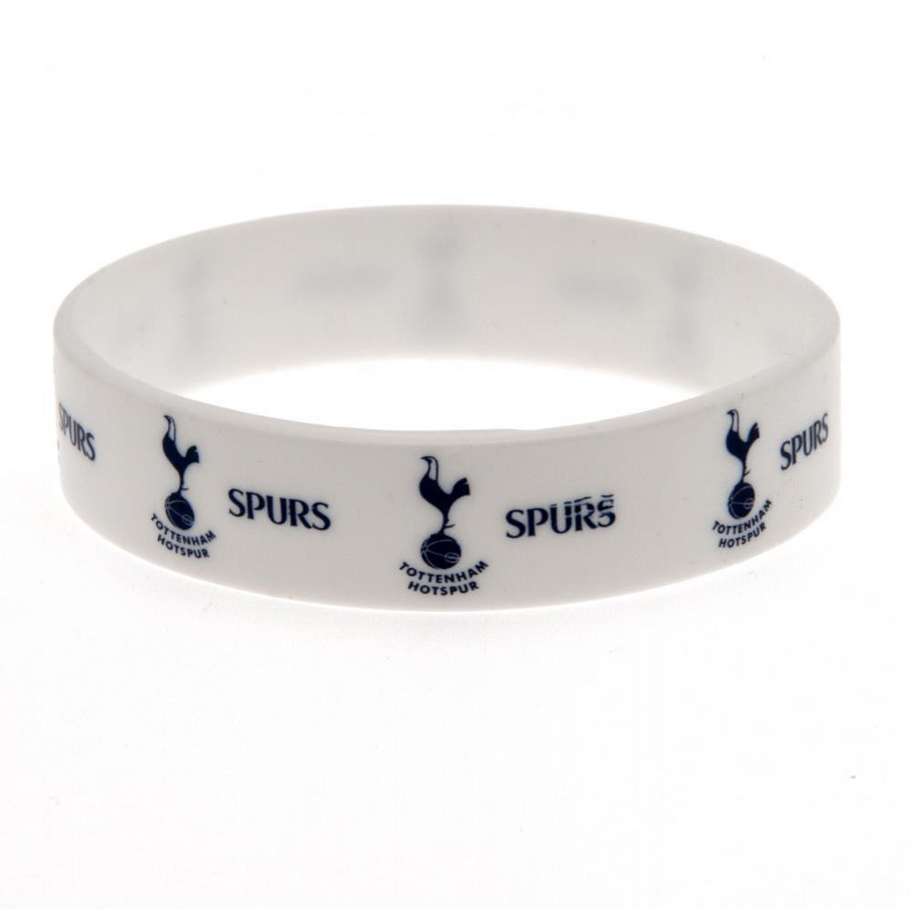 Bright white Tottenham Hotspur FC silicone wristband with Spurs text and the club crest in navy blue