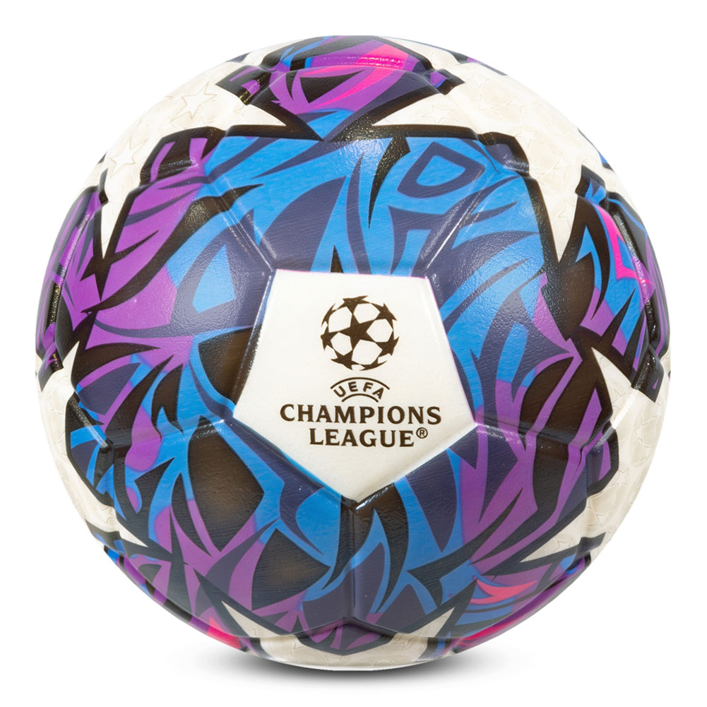 UEFA Champions League 6 inch PU foam football with a multi coloured star design and crest