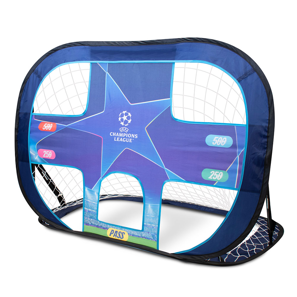 UEFA Champions League pop up football target goal in a display sleeve with carry bag and ground pegs
