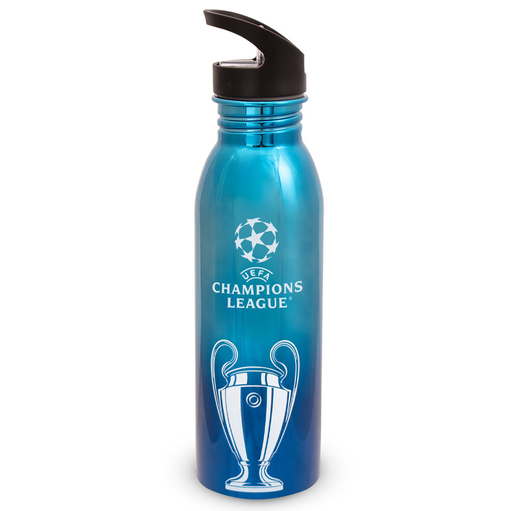 UEFA Champions League stainless steel UV metallic drinks bottle with a white Champions League logo