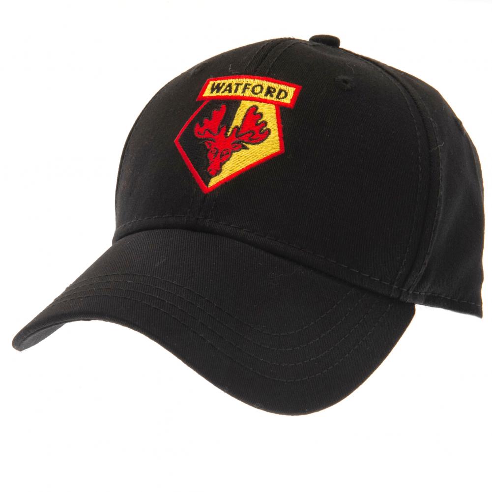 Watford FC black classic curved brim cap with a full colour embroidered Watford crest
