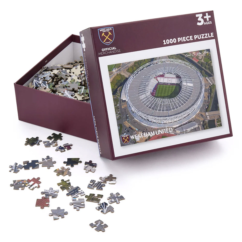 West Ham United FC 1000 piece jigsaw puzzle showing a picture of the London Stadium in a presentation box