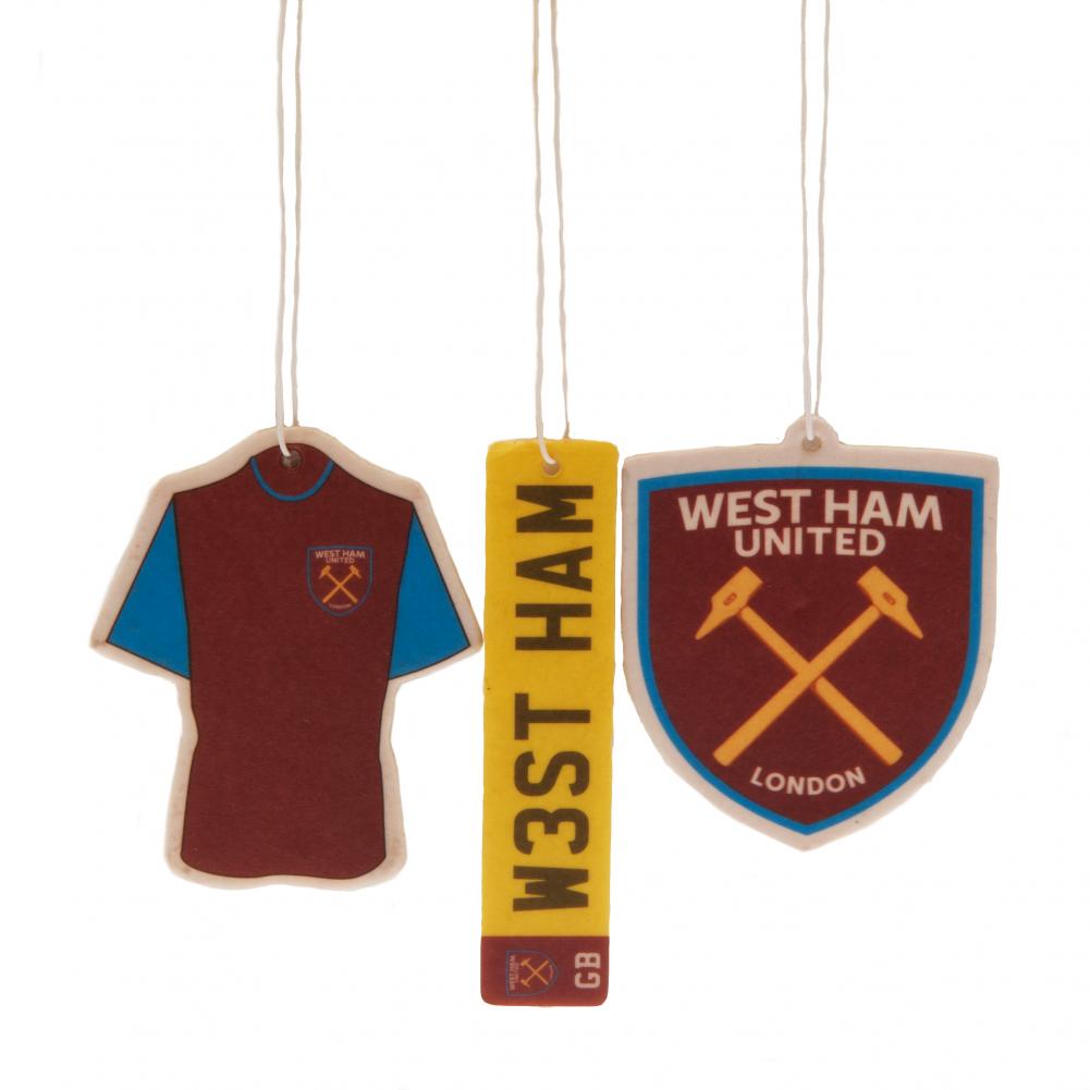 West Ham United FC three pack of air fresheners with crest, home kit and number plate designs