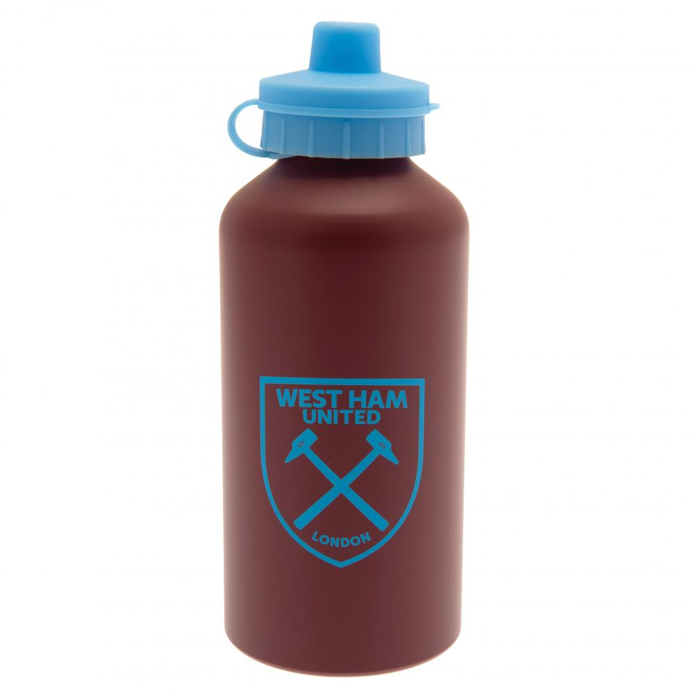 West Ham United FC matt claret 500ml aluminium drinks bottle with the Hammers crest and a flip top cap